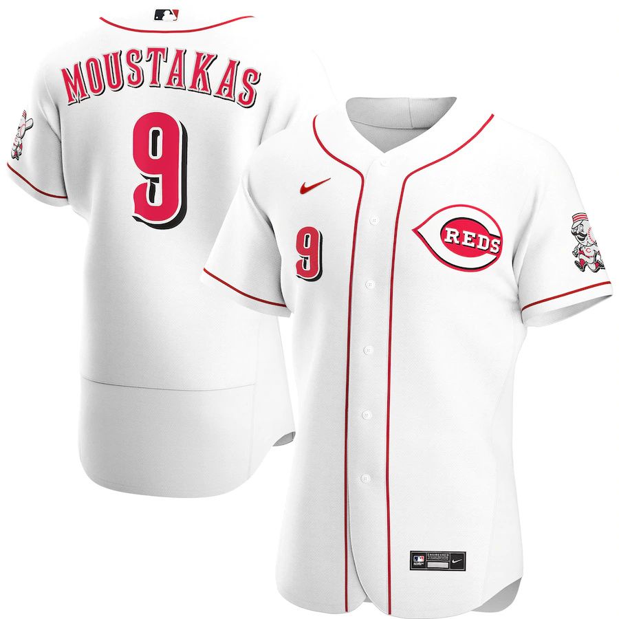Mens Cincinnati Reds 9 Mike Moustakas Nike White Home Authentic Player MLB Jerseys